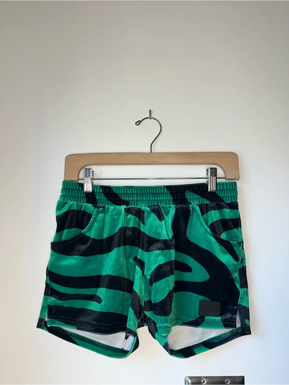 Men's Green Zebra-Print Swim Trunks and Short Sleeve Zip Swim Top